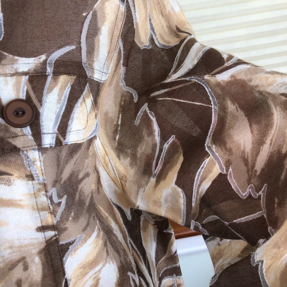 Alfred Dunner Beige Brown Leaf Print Lightweight Jacket Artsy Quiet Luxury - Picture 10 of 17